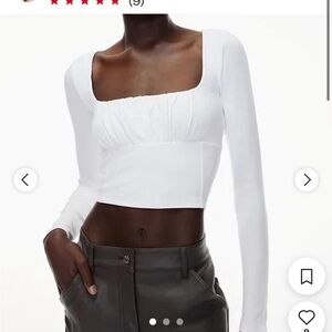 Aritzia wilfred free orbit white long sleeve ruched bra top